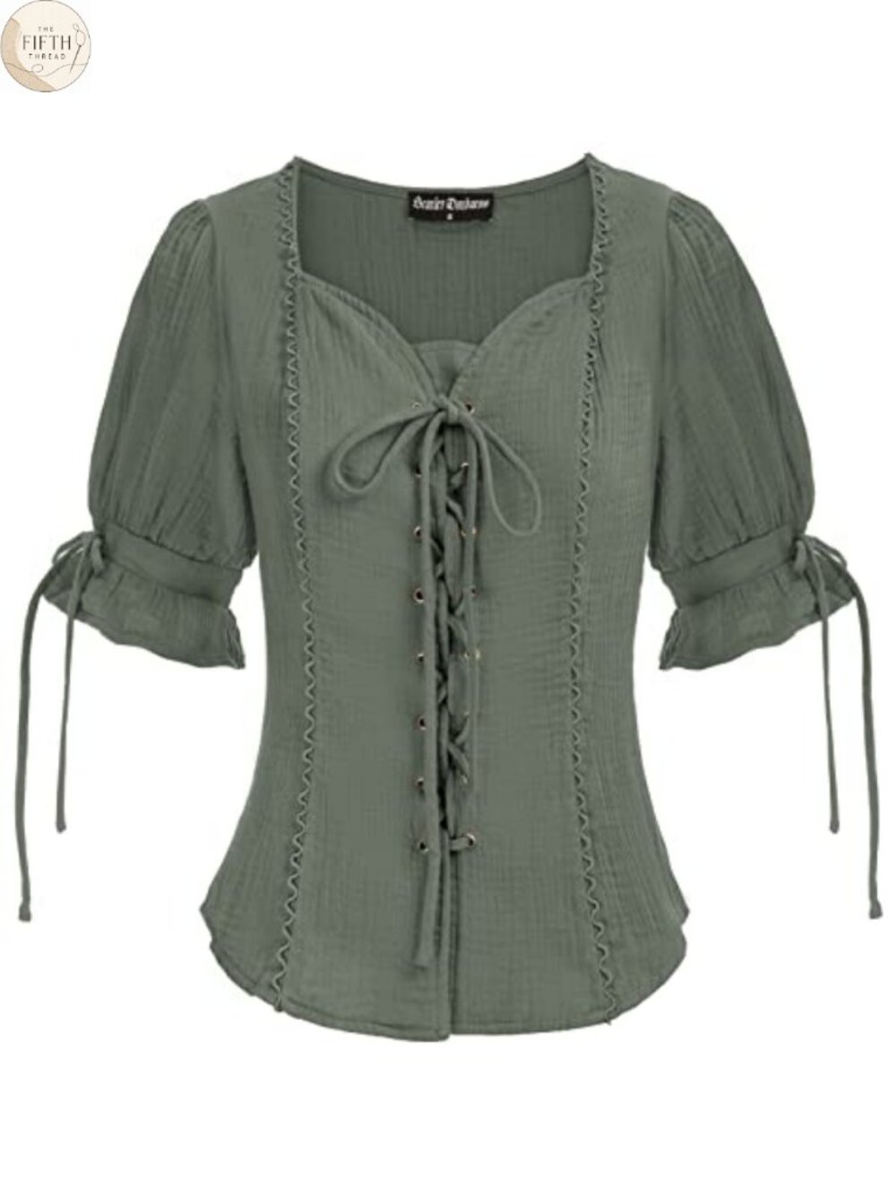 Renaissance Peasant Blouse Lace-Up Sweetheart Neck Puff Sleeve Top